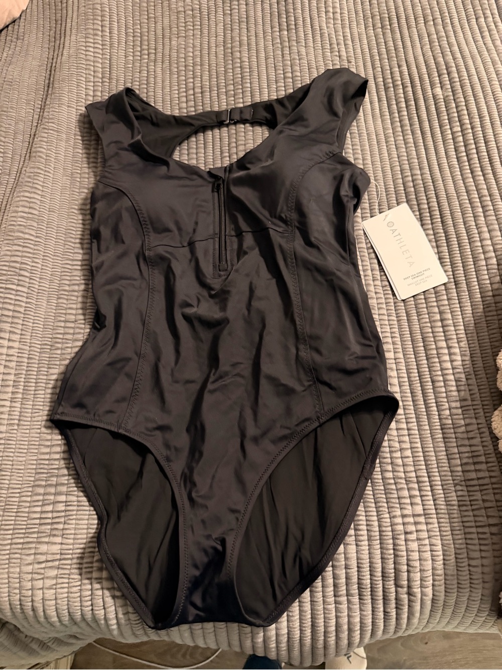 Athleta Black Zip-Front Scoop One-Piece